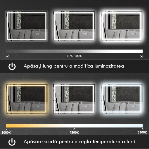 HOMCOM Oglindă Baie Bluetooth LED Antiabur Tactil | Aosom Romania