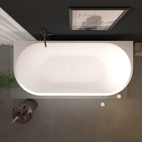 Erga Norah, cada de baie autoportanta pe perete 150x75 cm + dop de scurgere, alb lucios, ERG-Norah-150075-WH-WH