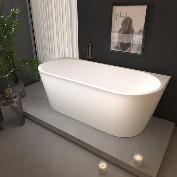 Erga Norah, cada de baie autoportanta pe perete 150x75 cm + dop de scurgere, alb lucios, ERG-Norah-150075-WH-WH