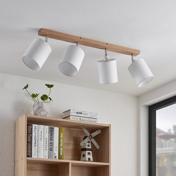 Lindby Spot de tavan Imarin, 81 cm, alb, 4 becuri, lemn, reglabil, Lemn, Camera de zi / sufragerie, Lemn, Scandinavă