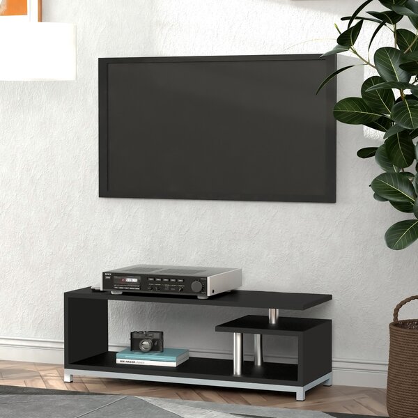 HOMCOM Mobilier TV Modern din Lemn, Suport Televizor Elegant, Negru, 114x40x40.5cm | Aosom Romania