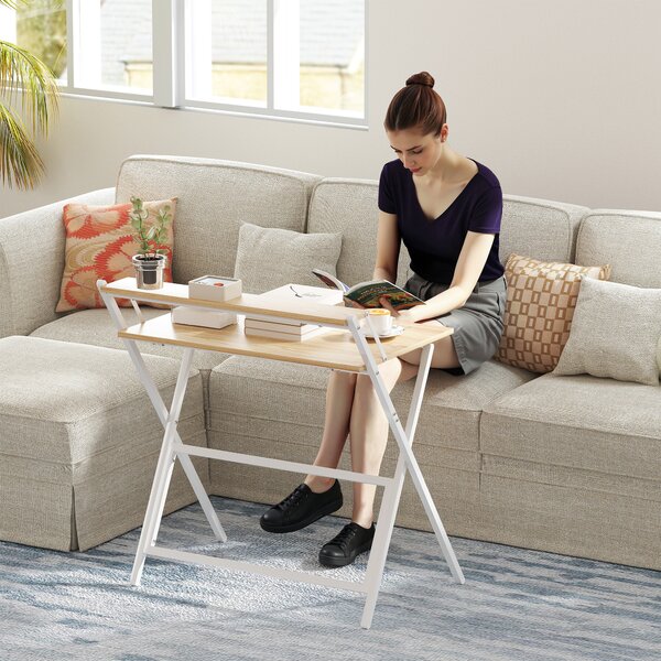 Birou HOMCOM pliant compact, suport monitor, lemn natural | Aosom Romania