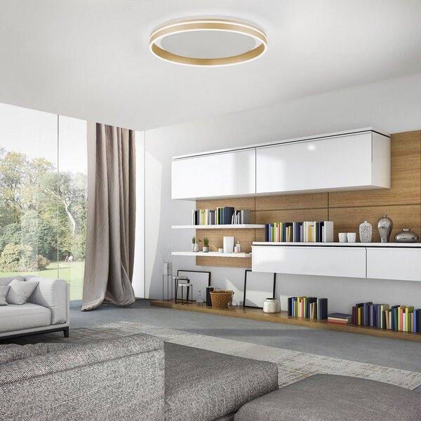 Q-Smart-Home Paul Neuhaus Q-VITO Plafonieră cu LED, Ø 60cm, reglabil, Auriu / Alamă, Camera de zi / sufragerie, Metal, Modern