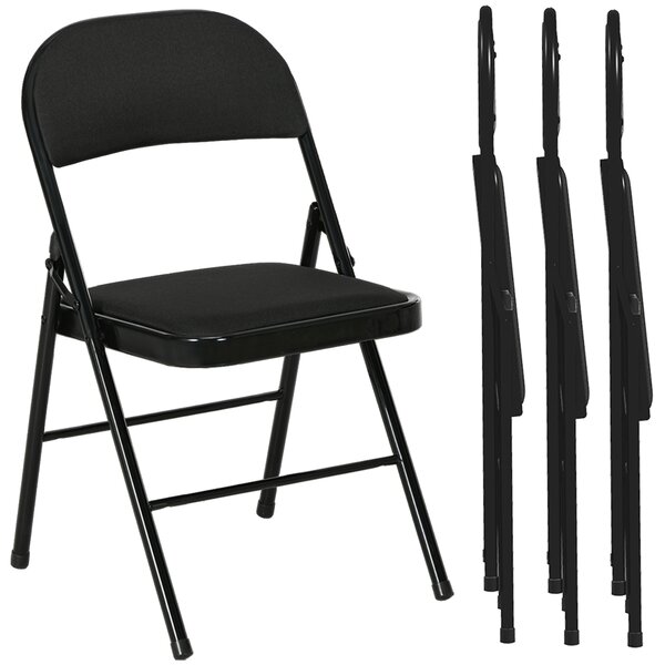 HOMCOM Set de 4 Scaune Pliabile, Scaune Moderne cu Perne din Poliester pentru Acasă și Birou, 45x46x78 cm, Negru | Aosom Romania