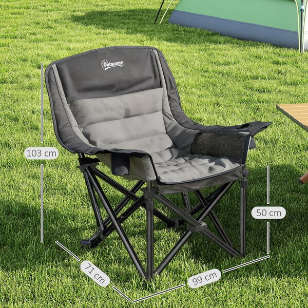 Outsunny Scaun de Camping Pliabil cu 2 Suporturi pentru Pahare și Buzunare Laterale, 99x71x103 cm, Gri | Aosom Romania