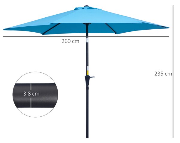 Outsunny Umbrelă de Grădină Înclinabilă cu Manivelă, Tijă și 6 Spițe, Ø2.6x2.4 m, Albastru | Aosom Romania