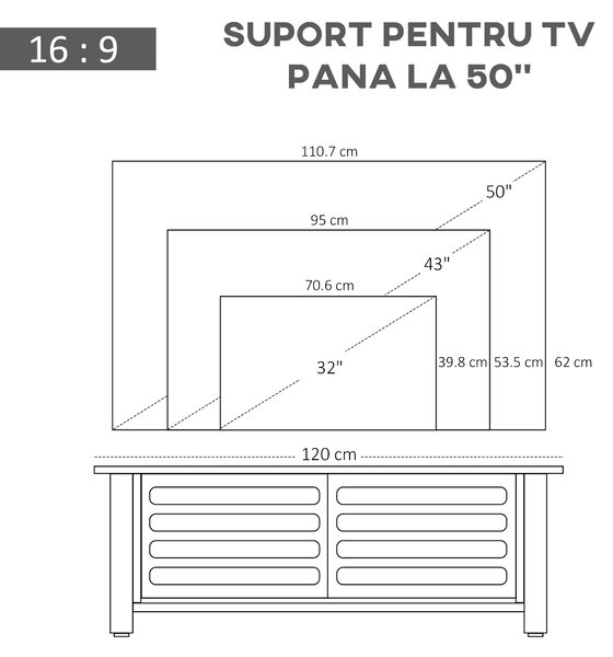 Mobilier pentru TV pana la 42", din fibra de lemn, 105x40x52cm, Alb si lemn natural HOMCOM | Aosom Romania