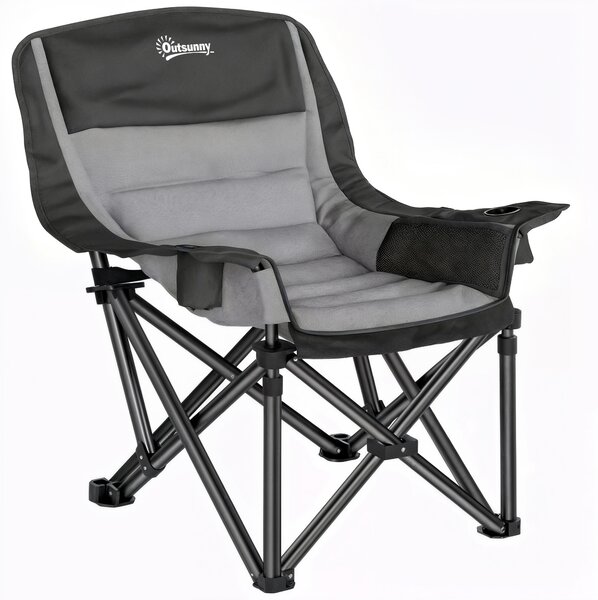 Outsunny Scaun de Camping Pliabil cu 2 Suporturi pentru Pahare și Buzunare Laterale, 99x71x103 cm, Gri | Aosom Romania