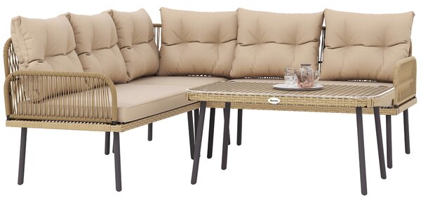 Outsunny Set de Mobilier de Grădină din 4 Piese cu 2 Canapele, Fotoliu de Colț și Măsuță de Cafea, 100x68x74 cm, Bej | Aosom Romania