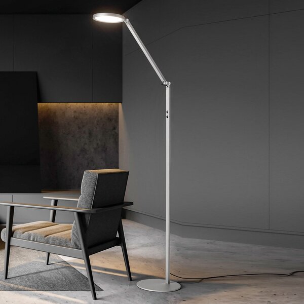 Fabas Luce Lampă de podea LED Regina, 1 bec, aluminiu, reglabil, Metalic, Camera de zi / sufragerie, Metal, Modern