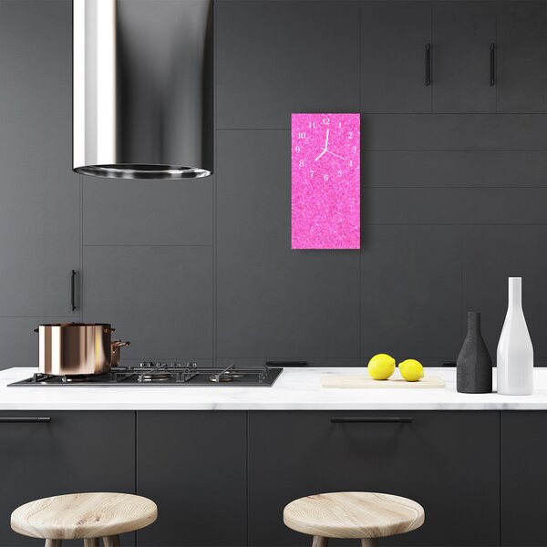 Ceas de perete din sticla vertical Sclipici roz