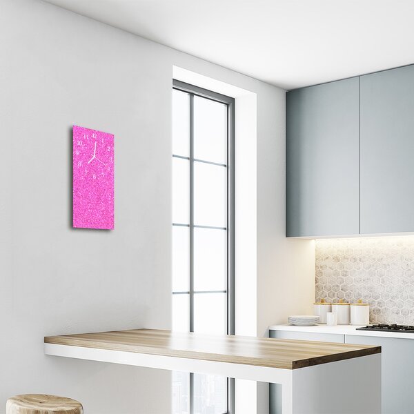 Ceas de perete din sticla vertical Sclipici roz