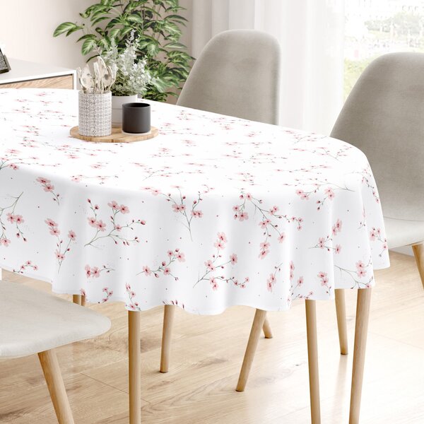 Goldea față de masă 100% bumbac - sakura înflorită - ovală 120 x 160 cm