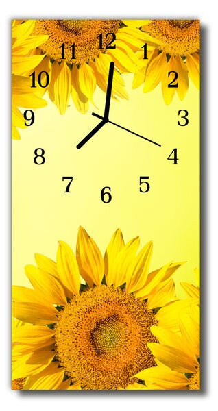 Ceas de perete din sticla vertical Floarea-soarelui flori galbene