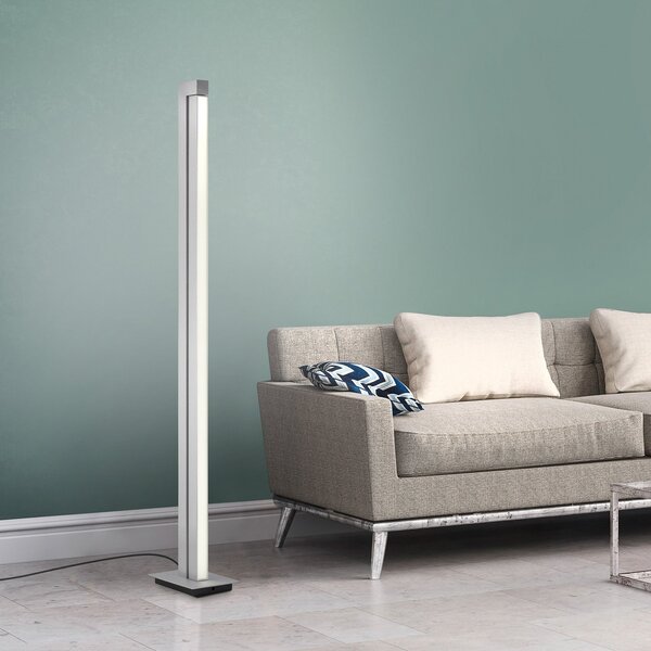 PURE Lampadar LED Lines, argintiu, telecomandă, 140 cm, reglabil, Gri, Camera de zi / sufragerie, Metal, Modern