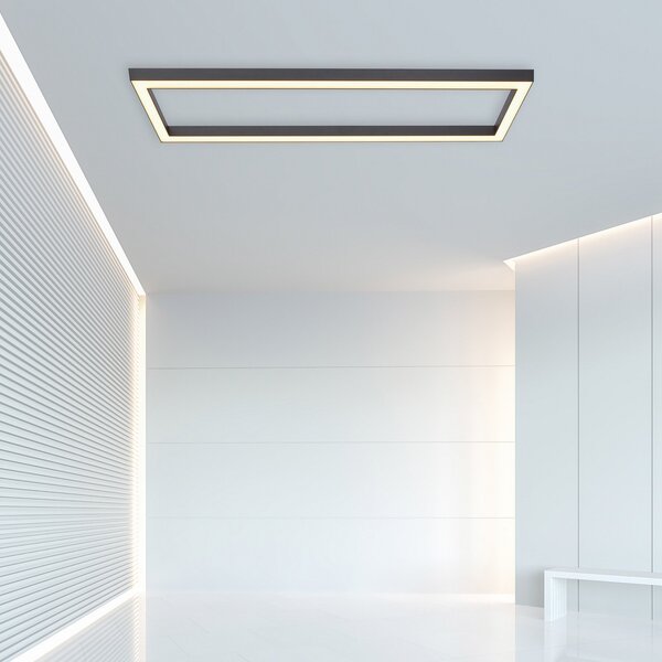 PURE Plafonieră LED Lines, 110 x 30 cm, antracit, telecomandă, reglabil, Negru, Camera de zi / sufragerie, Metal, Modern