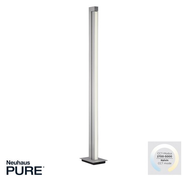 PURE Lampadar LED Lines, argintiu, telecomandă, 140 cm, reglabil, Gri, Camera de zi / sufragerie, Metal, Modern