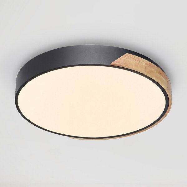 Q-Smart-Home Paul Neuhaus Q-BILA plafonieră LED, negru/stejar, reglabil, Negru, Camera de zi / sufragerie, Metal
