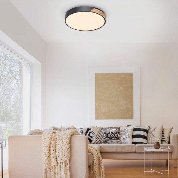 Q-Smart-Home Paul Neuhaus Q-BILA plafonieră LED, negru/stejar, reglabil, Negru, Camera de zi / sufragerie, Metal