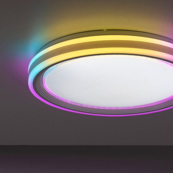 JUST LIGHT. GmbH Plafonieră LED Spheric, CCT, RGB, Ø 48 cm, reglabil, Alb, Camera de zi / sufragerie, Metal, Modern
