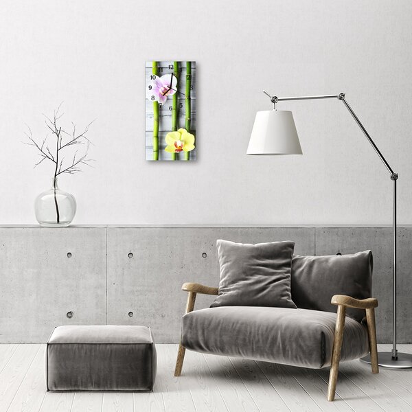 Ceas de perete din sticla vertical Bamboo culoare orhidee floare