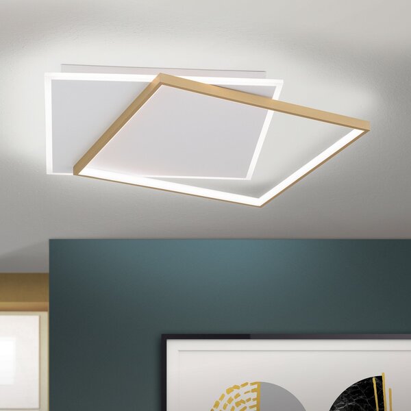 ORION Plafonieră LED Emanuel, alb/auriu, reglabil, Alb, Camera de zi / sufragerie, Plastic, Modern