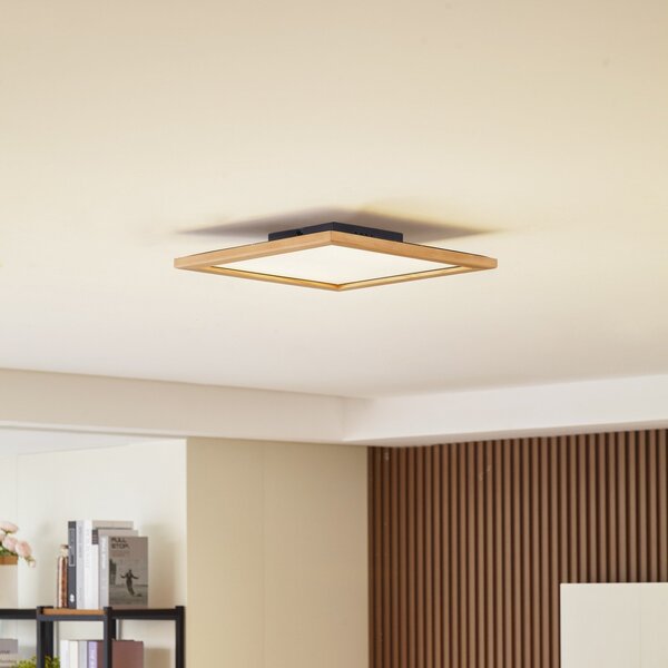 Lucande LED plafonieră Joren, 42 cm, lemn, CCT, telecomandă, reglabil, Lemn, Camera de zi / sufragerie, Lemn, Casă de țară / Rustic