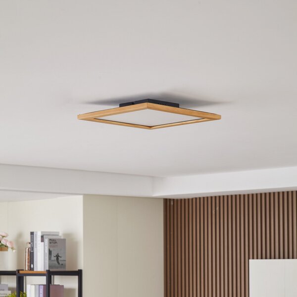 Lucande LED plafonieră Joren, 42 cm, lemn, CCT, telecomandă, reglabil, Lemn, Camera de zi / sufragerie, Lemn, Casă de țară / Rustic