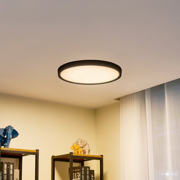 Lindby plafonieră cu LED Pravin, Ø 50 cm, 3.000 K, negru, Negru, Camera de zi / sufragerie, Plastic, Modern