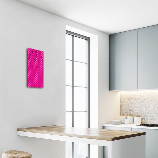 Ceas de perete din sticla vertical Art dots puncte roz