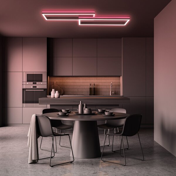 Briloner Plafonieră LED Frame 2 becuri RGBW Backlight 119,5 cm, reglabil, Negru, Camera de zi / sufragerie, Metal, Modern, Plafon unghiular direct