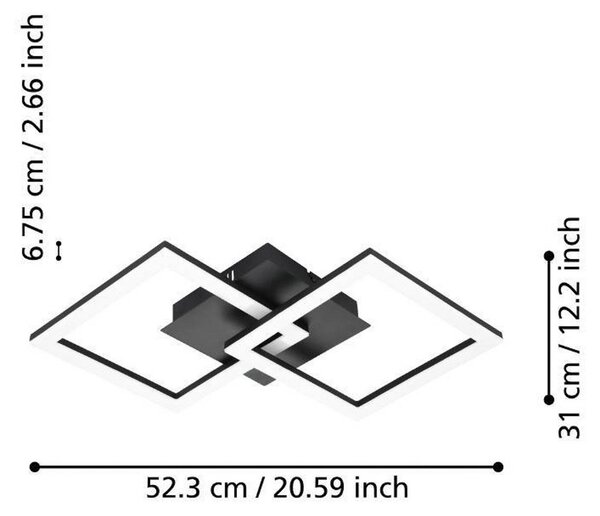 EGLO connect Paranday-Z plafonieră LED 2 bec 52cm, reglabil, Negru, Camera de zi / sufragerie, Metal, Modern