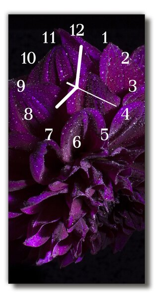 Ceas de perete din sticla vertical Bujor purpuriu floare roua