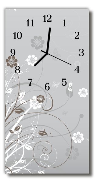 Ceas de perete din sticla vertical Arta model floare gri