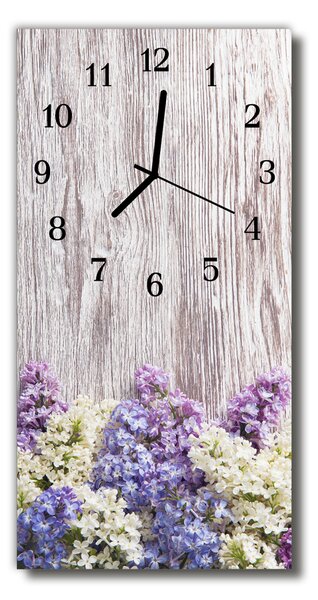 Ceas de perete din sticla vertical Flori de liliac colorate