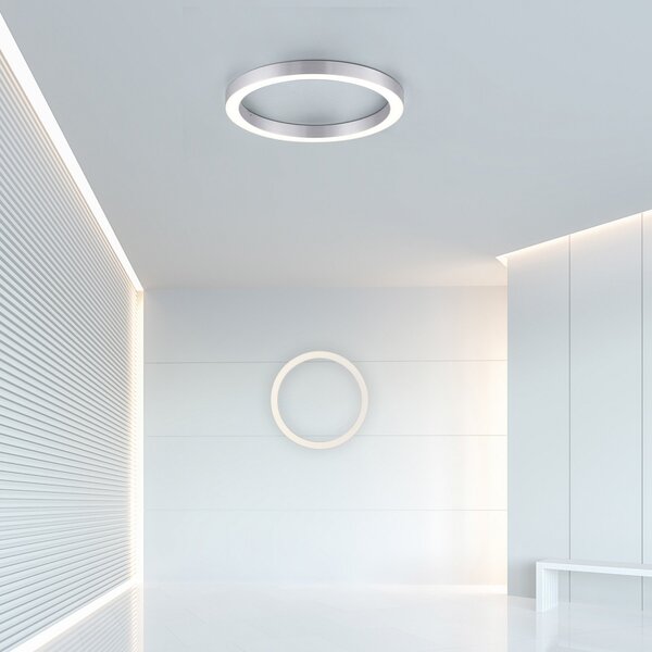 PURE Plafonieră LED Lines, Ø 50 cm, culoare argintiu, CCT, reglabil, Gri, Camera de zi / sufragerie, Metal, Modern