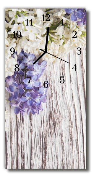 Ceas de perete din sticla vertical Flori de liliac colorate