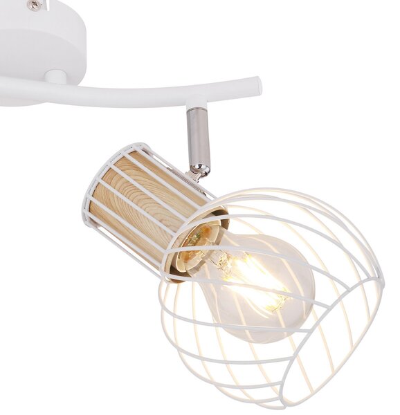 Globo Louise plafonieră pe alb, aspect de lemn, 2 becuri, reglabil, Alb, Camera de zi / sufragerie, Metal