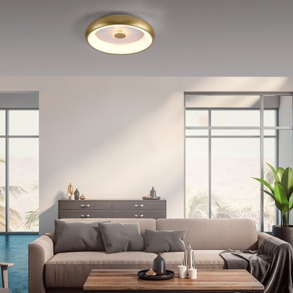 JUST LIGHT. GmbH Plafonieră cu LED Vertigo, CCT, Ø 46,5 cm, alamă, reglabil, Auriu / Alamă, Camera de zi / sufragerie, Metal, Modern