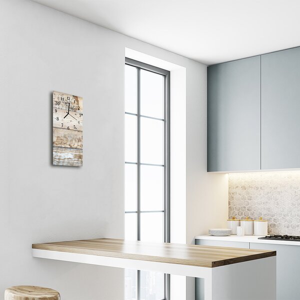Ceas de perete din sticla vertical Bej lemn natural