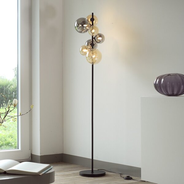 Paul Neuhaus lampadar Popsicle, sticlă, 155 cm înălțime, G9, Negru, Camera de zi / sufragerie, Metal, Modern