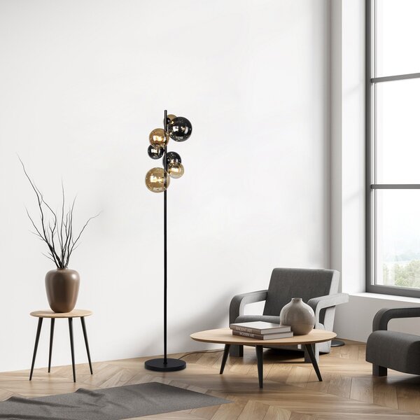 Paul Neuhaus lampadar Popsicle, sticlă, 155 cm înălțime, G9, Negru, Camera de zi / sufragerie, Metal, Modern