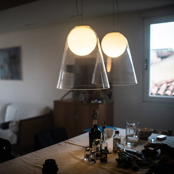 Foscarini Satellight lampă pendul LED, reglabil, Transparent, Camera de zi / sufragerie, Sticlă, Design