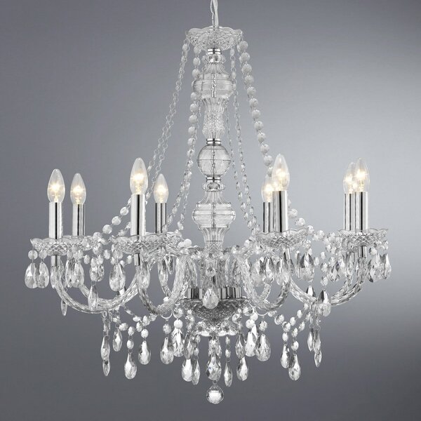 Searchlight Candelabru Marie Therese, crom, 8 becuri, reglabil, Transparent, Camera de zi / sufragerie, Plastic