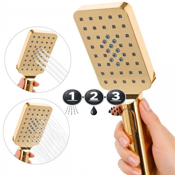 Erga Oslo, set de duș cu baterie cu pârghie, raft și cap de ploaie 30x30 cm, auriu strălucitor, ERG-YKA-BP.OSLO-30-GLD