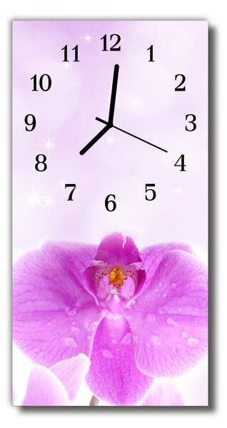 Ceas de perete din sticla vertical Orhideea flori roz