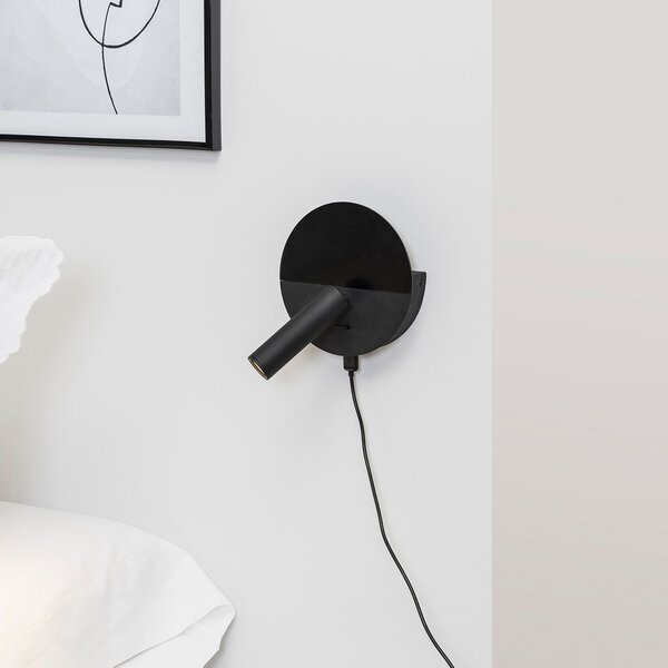 FARO BARCELONA Aplică perete LED Duas cu port USB, negru, Negru, Camera de zi / sufragerie, Metal, Modern