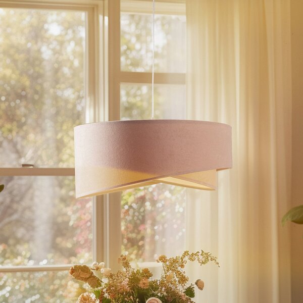 Maco Design Lampă suspendată Vivien, două culori, crem/alb, reglabil, Bej, Camera de zi / sufragerie, Țesătură / Textil, Modern