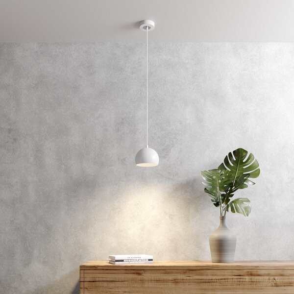 Luminex Lampă suspendată Sool, albă, Ø 15 cm, 1 bec, metal, E27, reglabil, Alb, Camera de zi / sufragerie, Metal