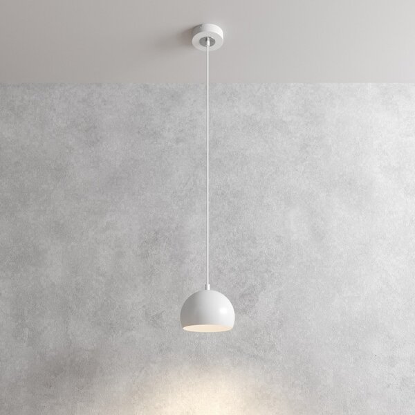 Luminex Lampă suspendată Sool, albă, Ø 15 cm, 1 bec, metal, E27, reglabil, Alb, Camera de zi / sufragerie, Metal